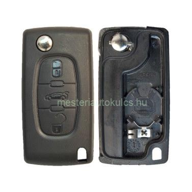 CC-PS4C7 bicskakulcsos kulcsház PSA ( Peugeot / Citroen ) elemtartóval 3 gombos ( HU83 / HU-HCA )