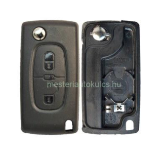 CC-PS1C6 bicskakulcsos kulcsház PSA ( Peugeot / Citroen ) elemtartóval 2 gombos ( VA2 / CIT-1 )